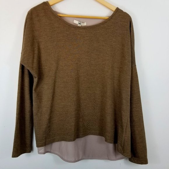 Ya Los Angeles Tops - Ya Long Sleeve Sheer Back Knit Blouse